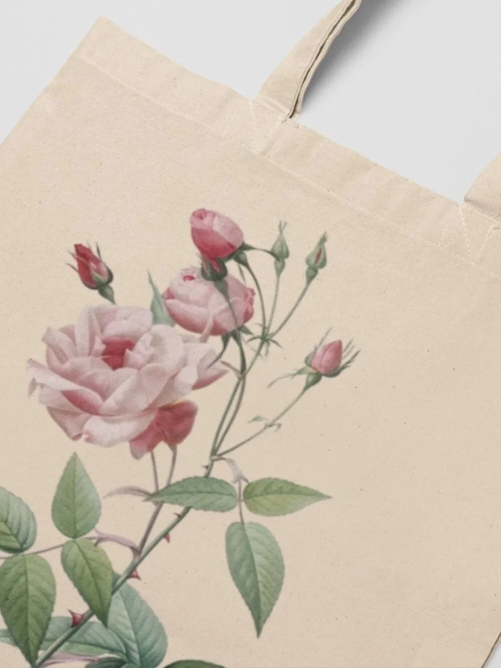 China Rose Vintage Floral Print Graphic Canvas Tote Bag